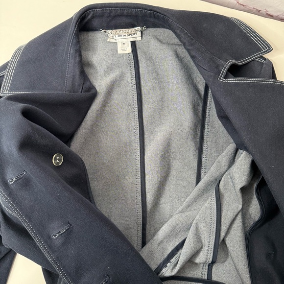 ST. JOHN Sport M Nautical Double Breasted Navy Cotton Blend Blazer Silver Button - Picture 12 of 14